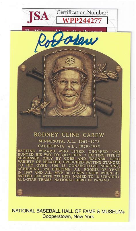 Rod Carew Autographed Signed Hall Of Fame Gold Plaque Jsa Autographs