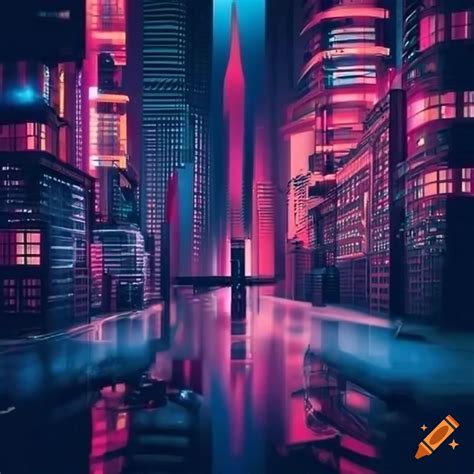 Futuristic Cityscape With Neon Lights On Craiyon