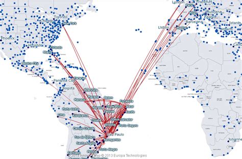 LATAM Brasil route map - international routes