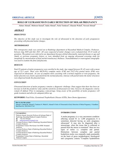 (PDF) Role of Ultrasound in Early Detection of Molar Pregnancy