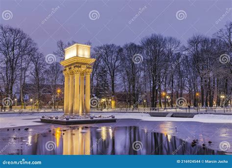 Park Strzelecki In Tarnow Lesser Poland Josef Bem Monument On Pond In