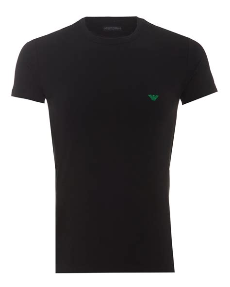 Emporio Armani Mens T Shirt Small Green Eagle Logo Black Slim Fit Tee