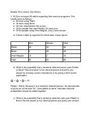 Ap Stat Module Five Lesson Two Activity Pdf Module Five Lesson Two