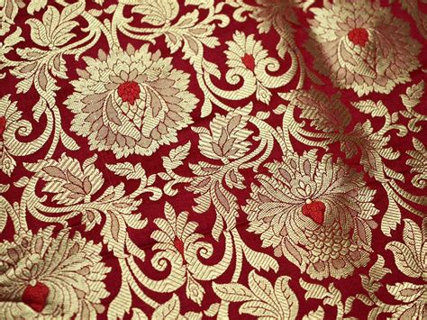 Red Gold Banarasi Brocade By The Yard Fabric Banarasi Weaving For