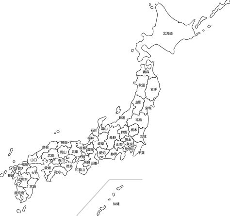 【白地図】日本地図のイラスト（都道府県名入り） イラストストック