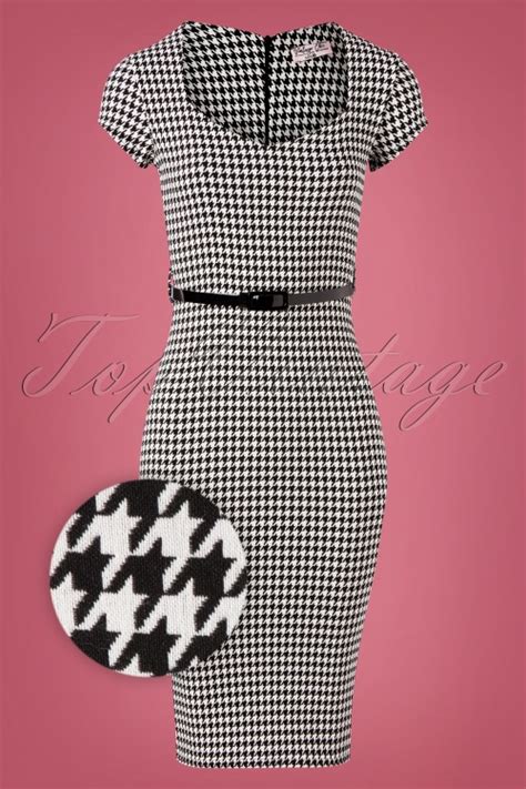 Vintage Chic For Topvintage 50s Wanda Houndstooth Pencil Dress In Black