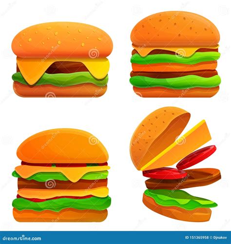 Cartoon Burgers Set Stock Vector Illustration Of Salad 151365958