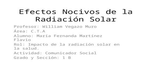 Efectos Nocivos De La Radiaci N Solar Pptx Powerpoint