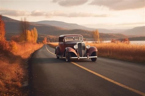 Premium Photo Vintage Hot Rod Parked On A Scenic Route Created With Generative Ai