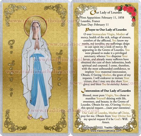 Our Lady Of Lourdes Laminated Catholic Holy Prayer Cards Our Etsy