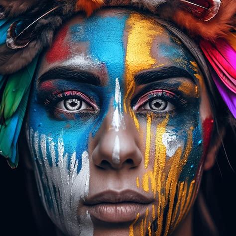 Una Mujer Con La Cara Pintada Con Los Colores De Su Cara Y La Palabra