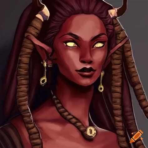 African Transgender Tiefling Warlock Woman With Long Box Braids