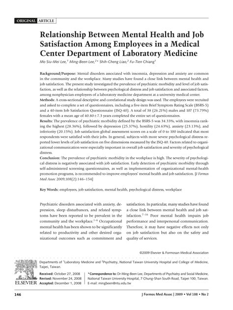 PDF Relationship Between Mental Health And Job Satisfaction Among