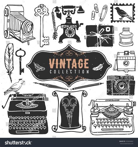 Vintage Retro Old Things Collection Hand Stock Vector Royalty Free