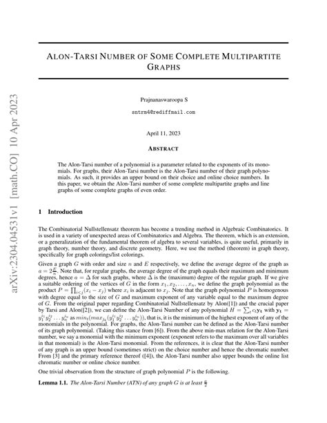 Pdf Alon Tarsi Number Of Some Complete Multipartite Graphs