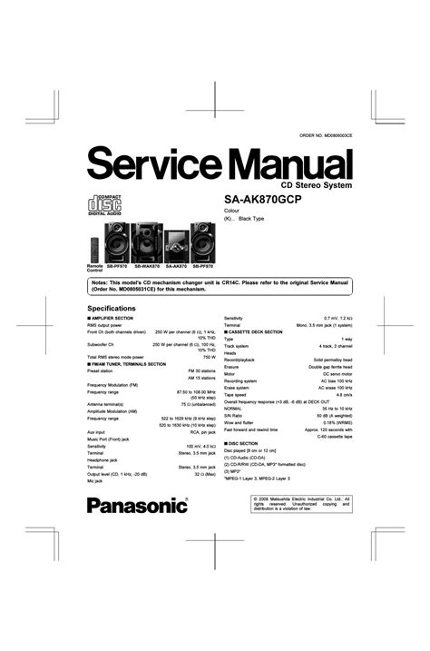 Free Audio Service Manuals Free Download Panasonic Sa Ak 870 Gcp Service Manual