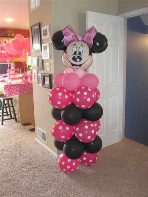 Balloon Tower Minnie Mouse Rosa Minnie Mouse Theme Party Mickey Mouse