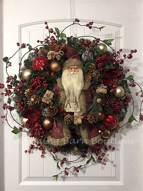 Christmas Wreath Santa Wreath Woodland Santa Wreath Rustic Etsy