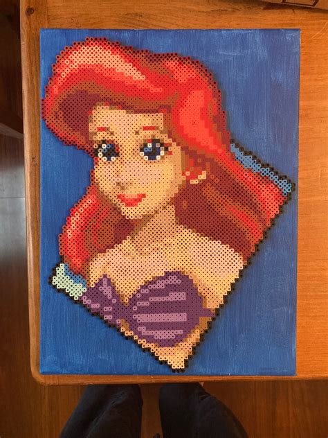 Ariel The Little Mermaid Perler Bead Portrait On Canvas Etsy