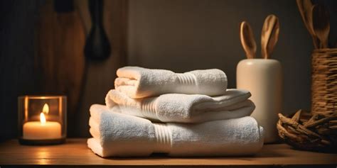 Premium Photo | Spa towels stack in front of a wooden counter