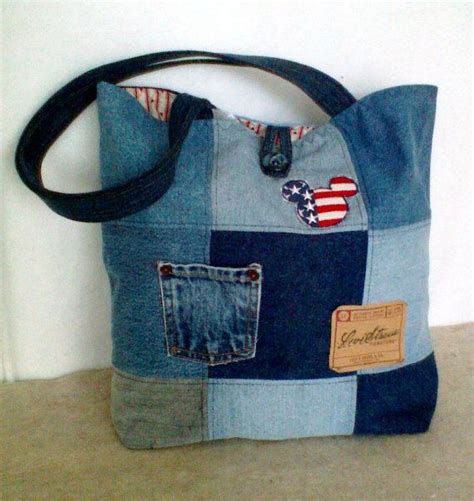 Denim Bag Made From Re Cycled Jeans Pattern Is A Nine Patch Quilt