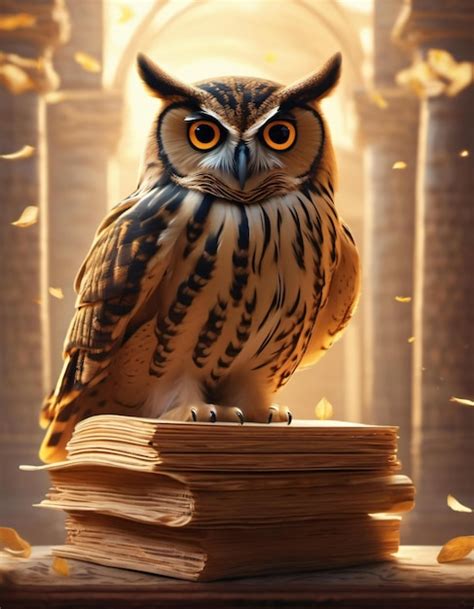 Premium Photo A Wise Old Owl Perched On A Stack Of Ancient Dusty Scrolls