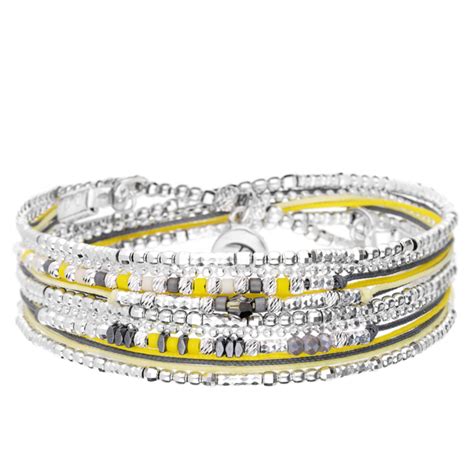 Bracelet Saint Tropez Multi Tours Lastique Jaune Gris Doriane