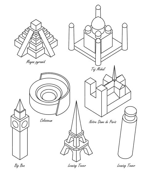 Premium Vector | Set of drawings some architectural landmarks