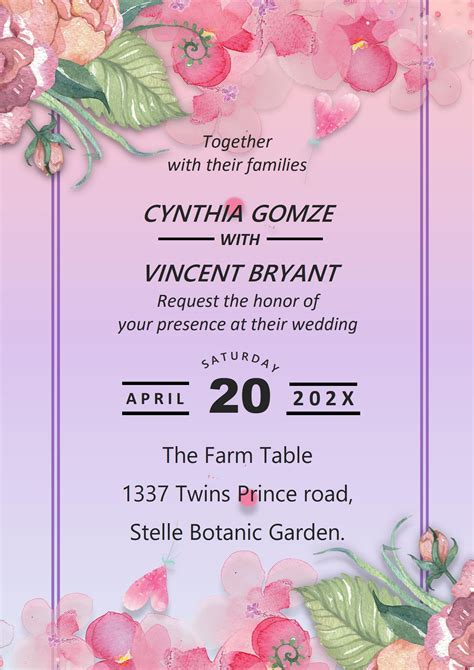 Word Of Flowers Wedding Invitationdocx Wps Free Templates