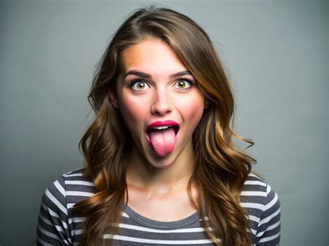 Premium Photo A Young Women Making A Curious Face With Her Tongue Out