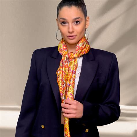 Square Silk Scarf Large Silk Scarf Orange Silk Scarf Spiral Silk