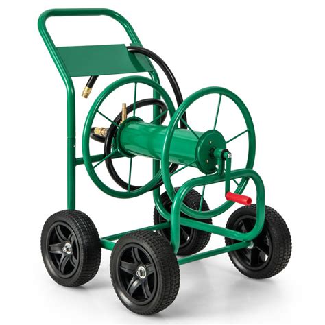 Garden Water Hose Reel Cart With 4 Wheels And Non Slip Grip Costway