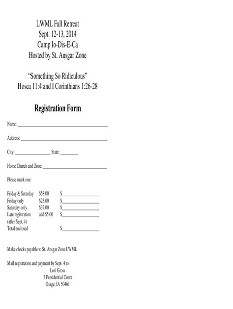 Fillable Online LWML Fall Retreat Fax Email Print PdfFiller