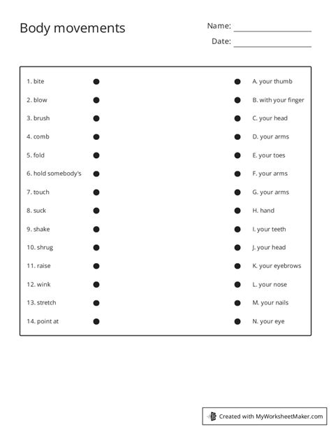 Body Movements My Worksheet Maker Create Your Own Worksheets