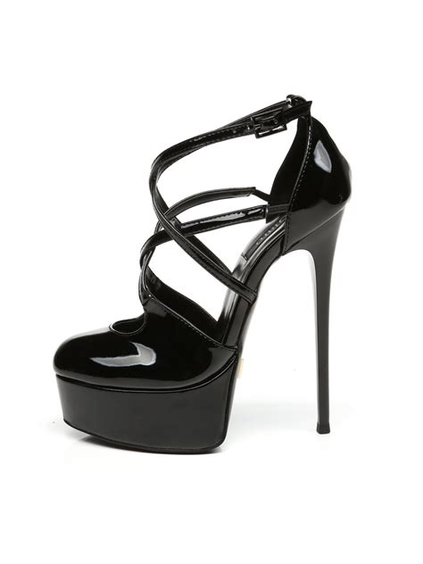 Giaro black shiny strappy high heels pumps