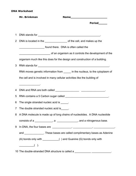 DNA Worksheet