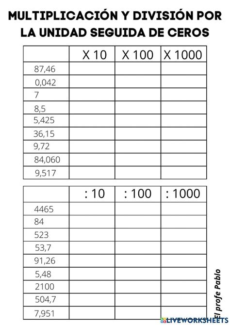 Multiplicación Y División Por La Unidad Seguida De Ceros Online