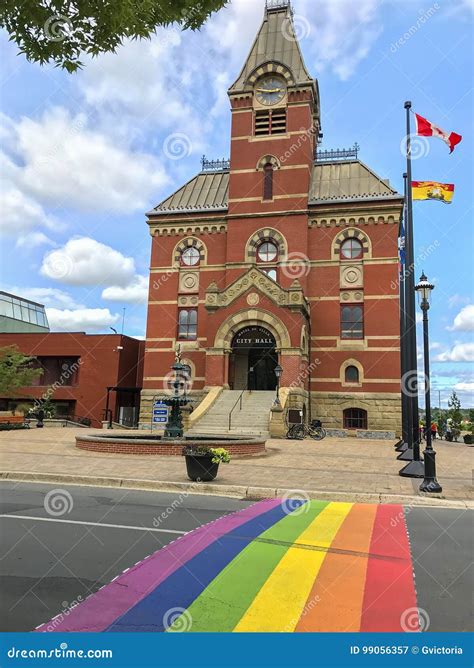 City Hall With Rainbow Sidewalk In Fredericton New Brunswick C Stock