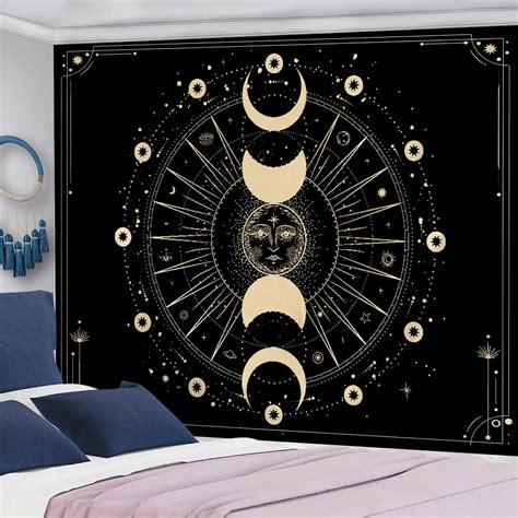 Golden Sun Moon Tapestry Wall Hanging Indian Mandala Boho Printed