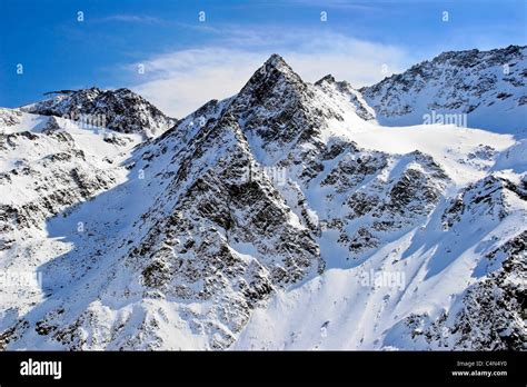 Majestic Winter View Of Snowy Mountains In Solden Austria Stock Photo