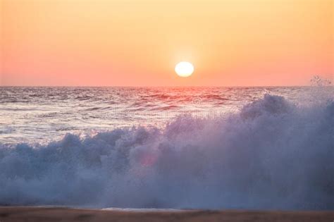 Sunrise And Shining Waves In Ocean Stock Photo Image Of Seascape