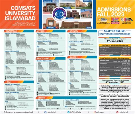 COMSATS Fall Admission 2024 Form Entry Test Schedule