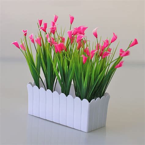 Artificial Plants with Pots Fake Flowers for Home Garden Decor Outdoor ...