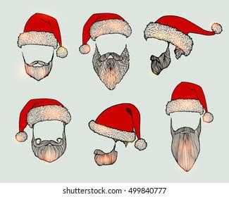 Stylish Santa Hats Beards Set Vector Stok Vekt R Telifsiz