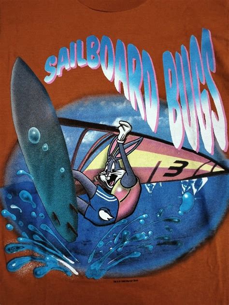 Vintage Surfing Surf Bugs Bunny Looney Tunes Mens Fashion Tops