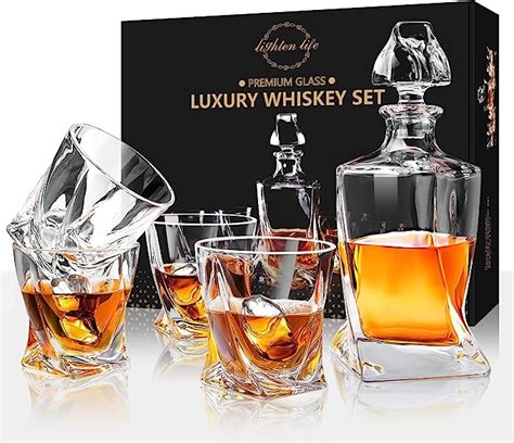 LIGHTEN LIFE Whisky Dekanter Sets Kristall Dekanter Set mit 4 Gläsern