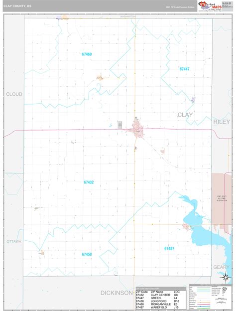 Clay County Ks Wall Map Premium Style By Marketmaps Mapsales