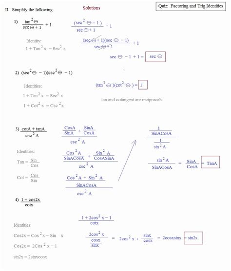 Verifying Trigonometric Identities Worksheet