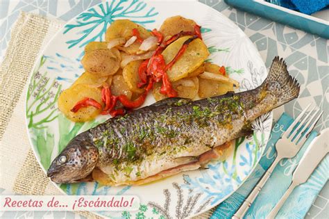 Receta Trucha Al Horno Con Jam N Patatas Y Pimiento Un Pescado