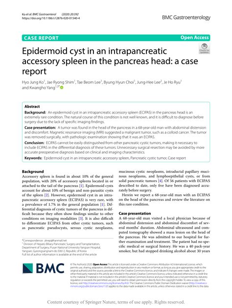 Pdf Epidermoid Cyst In An Intrapancreatic Accessory Spleen In The Pancreas Head A Case Report